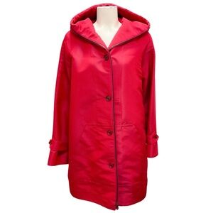 AKRIS RED CASHMERE LINED TESSUTO PARKA COAT